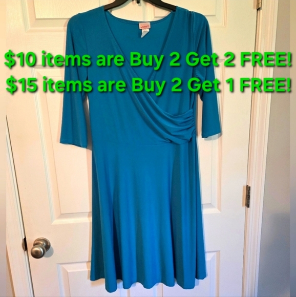 SUNNY USA BLUE WRAP STYLE A-LINE DRESS - Picture 1 of 6